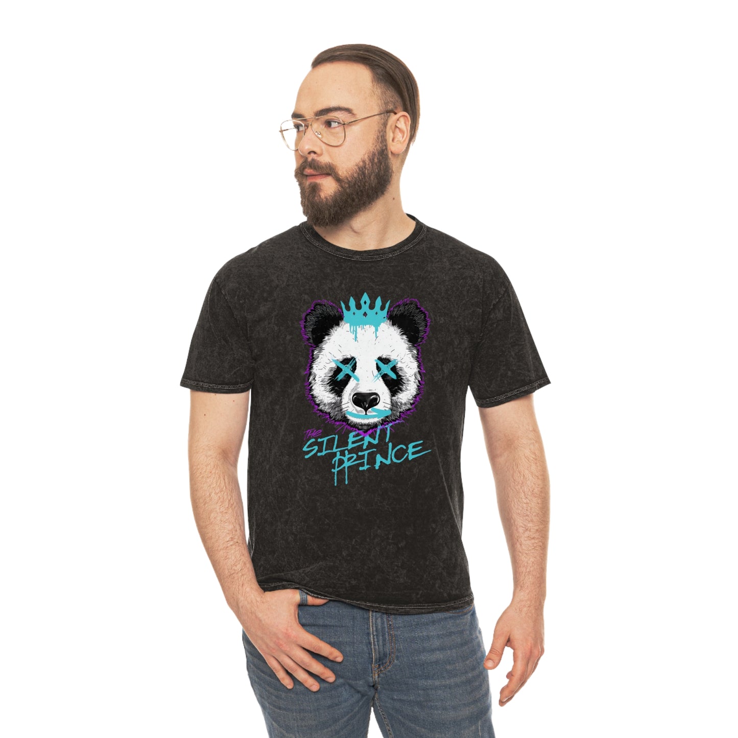 Silent Prince Panda Graohic T-Shirt Unisex Mineral Wash T-Shirt