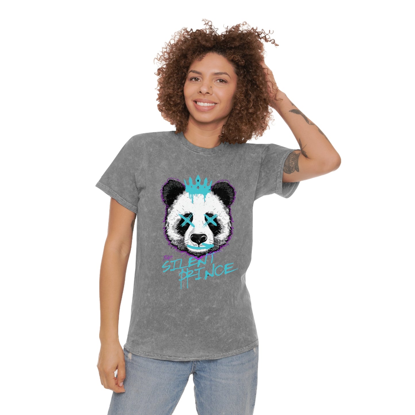 Silent Prince Panda Graohic T-Shirt Unisex Mineral Wash T-Shirt