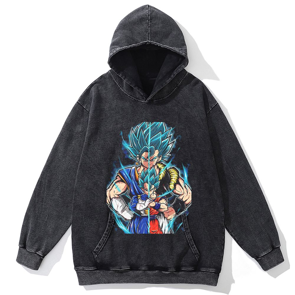 Hip Hop Streetwear Men Vintage Hoodie Sweatshirt Anime Dragon Ball Graphic Hooded Pullover Harajuku Cotton Washed Black Hoodie