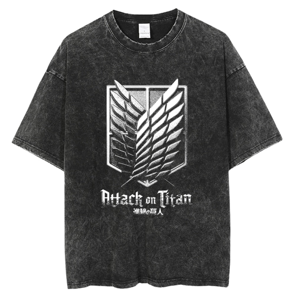 Anime Attack on Titan  Graphic Tee Shirt Vintage Washed Tshirts Graphic T-Shirt Harajuku Streetwear Unisex Cotton Top Tees