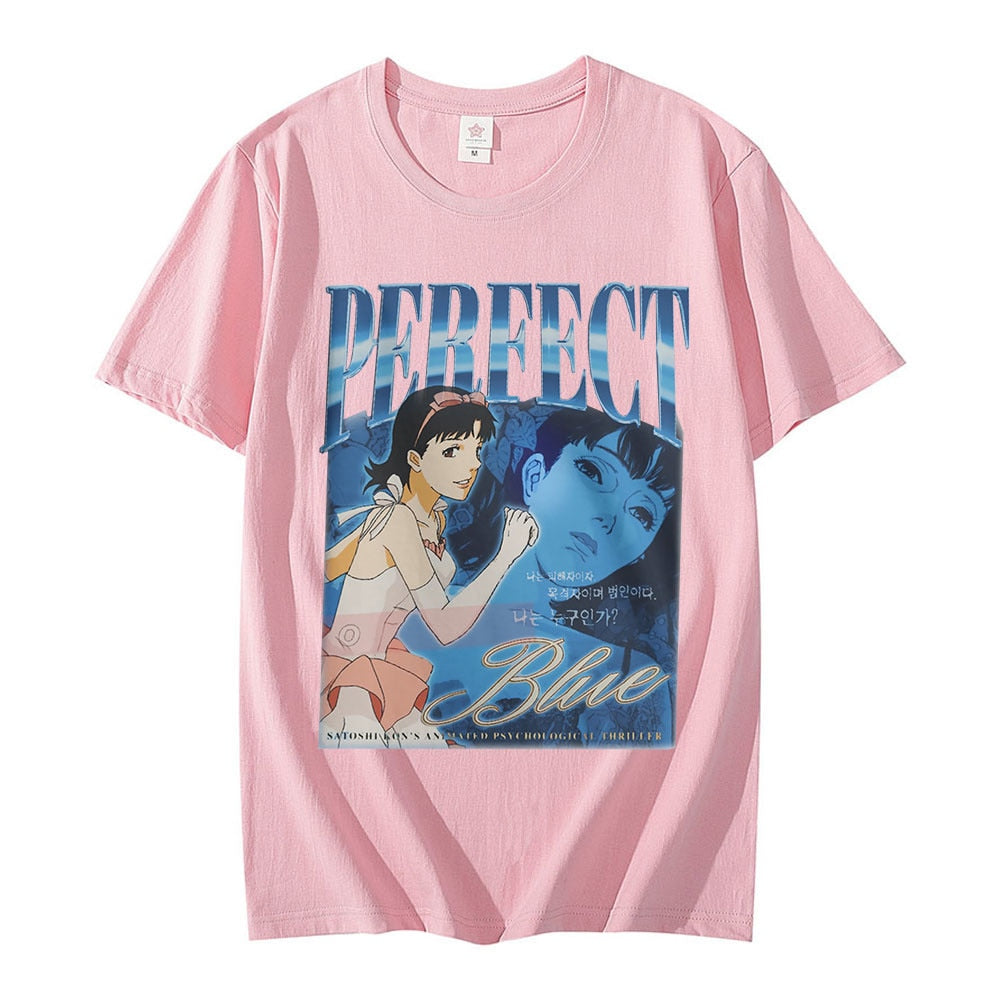 Japanese Anime Perfect Blue Graphic Girl T-Shirt Manga Men&#39;s T-shirt Short Sleeve T-shirts Cotton Gothic Clothes Tees Unisex