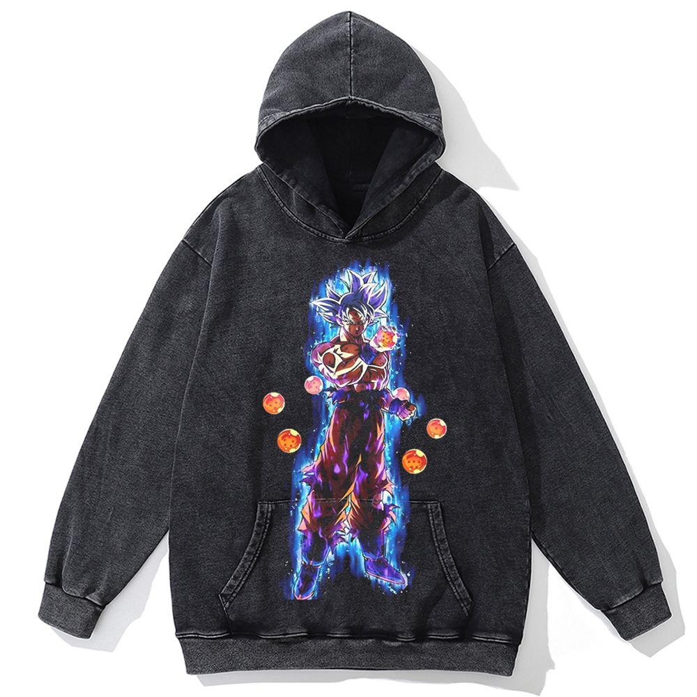 Hip Hop Streetwear Men Vintage Hoodie Sweatshirt Anime Dragon Ball Graphic Hooded Pullover Harajuku Cotton Washed Black Hoodie