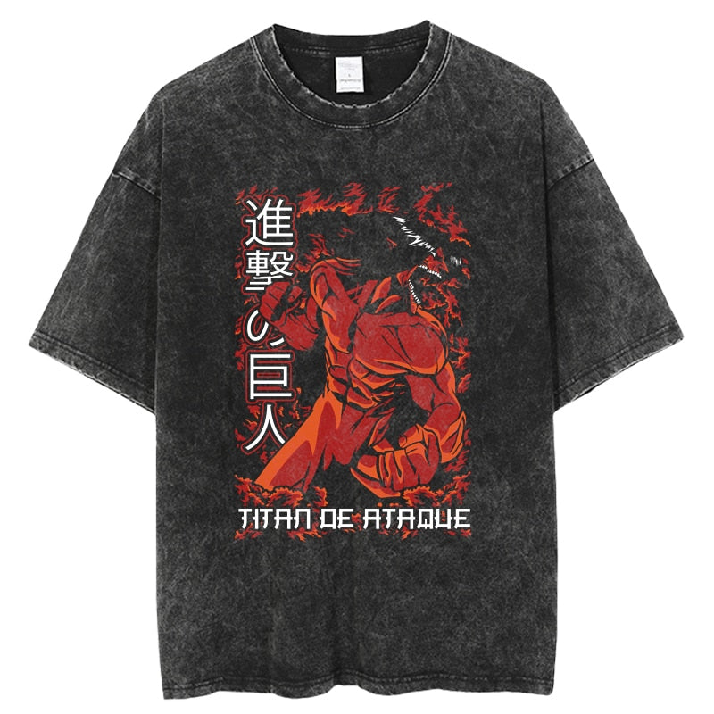 Anime Attack on Titan  Graphic Tee Shirt Vintage Washed Tshirts Graphic T-Shirt Harajuku Streetwear Unisex Cotton Top Tees