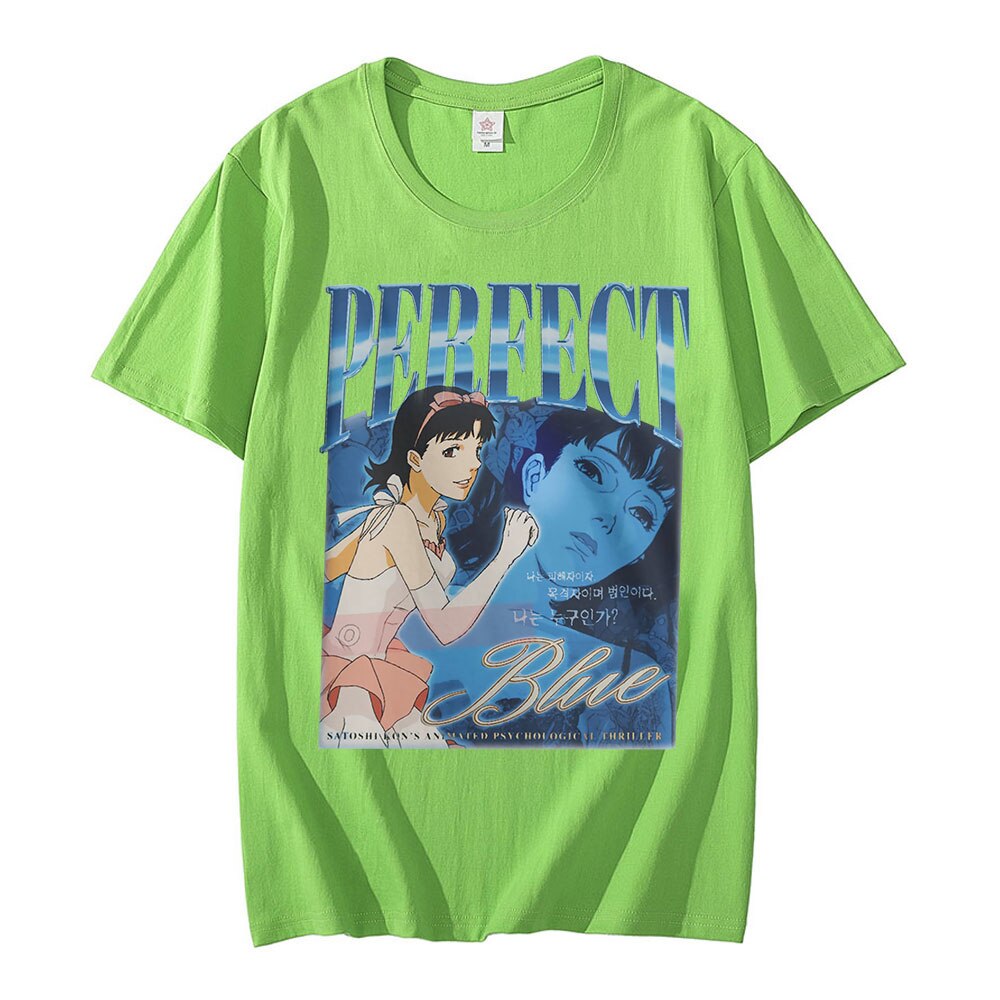 Japanese Anime Perfect Blue Graphic Girl T-Shirt Manga Men&#39;s T-shirt Short Sleeve T-shirts Cotton Gothic Clothes Tees Unisex