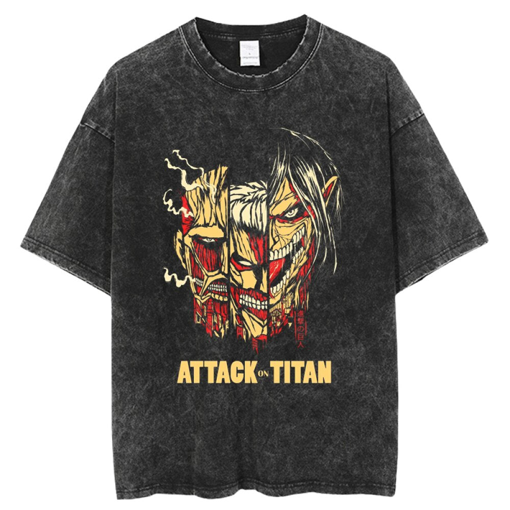 Anime Attack on Titan  Graphic Tee Shirt Vintage Washed Tshirts Graphic T-Shirt Harajuku Streetwear Unisex Cotton Top Tees