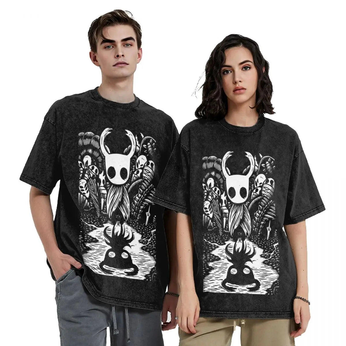 2024 Summer Ghost Knight Graphic Art Hollow Knight Funny Game Washed Shirts Apparel Harajuku T-Shirt for Men Women Tees