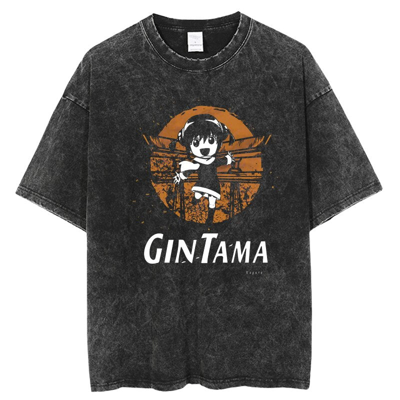 Anime Gintama Print Graphic Tshirt Vintage Washed Tee shirts Men Women Casual Manga Streetwear Harajuku Gothic Tops Tees 100% Cotton Summer