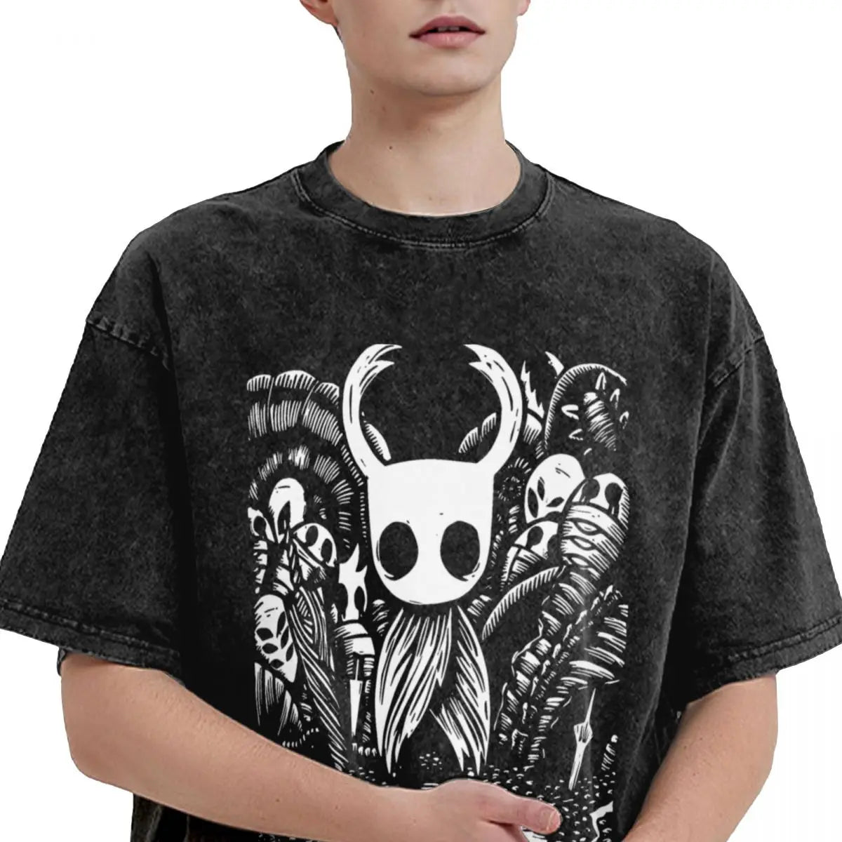 2024 Summer Ghost Knight Graphic Art Hollow Knight Funny Game Washed Shirts Apparel Harajuku T-Shirt for Men Women Tees