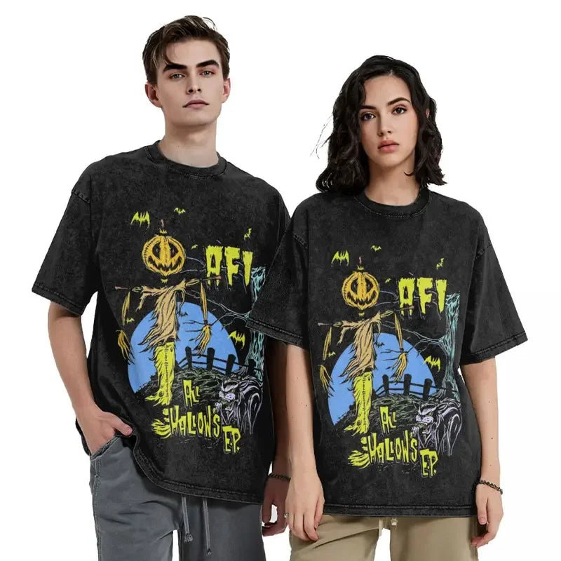 Afi Band T Shirt Hip Hop Washed Cotton Oversize T-Shirts Novelty Men Women Tops Streetwear Printed Tee Shirt