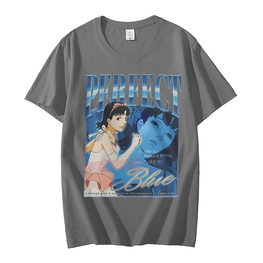 Japanese Anime Perfect Blue Graphic Girl T-Shirt Manga Men&#39;s T-shirt Short Sleeve T-shirts Cotton Gothic Clothes Tees Unisex